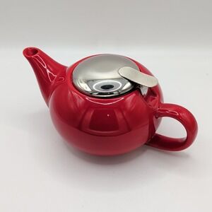 Certified International Red Ceramic Teapot with Stainless Steel Infuser and Lid